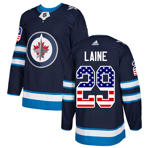 Adidas Jets #29 Patrik Laine Navy Blue Home Authentic USA Flag Stitched Youth NHL Jersey - Click Image to Close